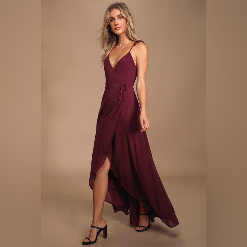 LuLu’s Burgandy High-Low Wrap Dress